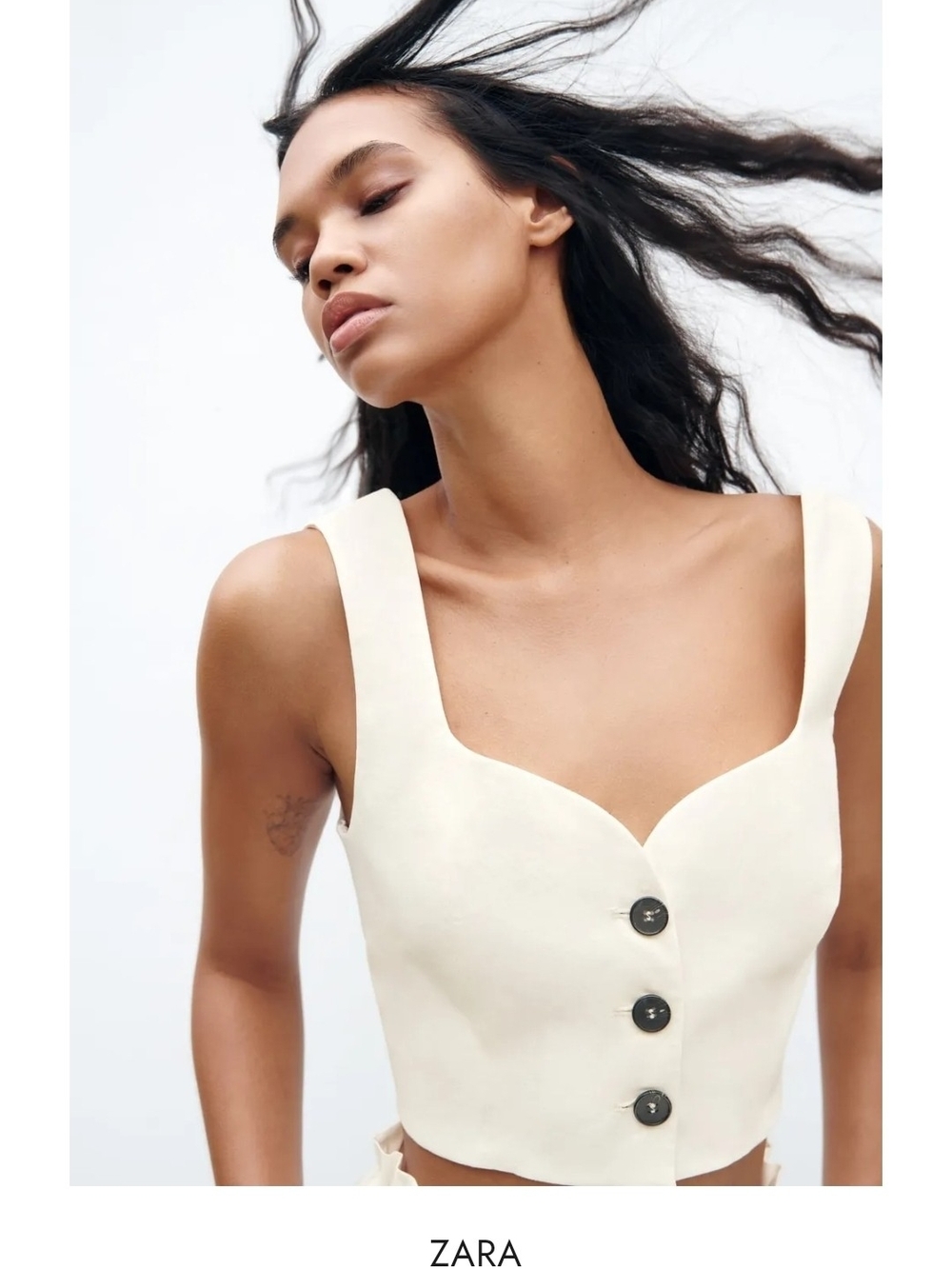 ZARA Off-white Button-Front Cropped Tank